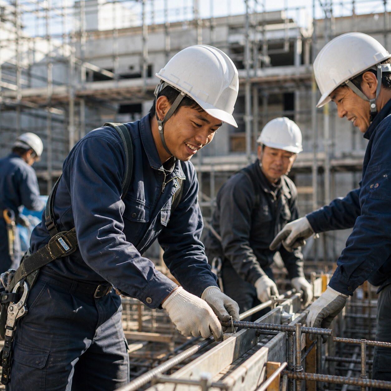 日本の建設現場で働くインドネシア人